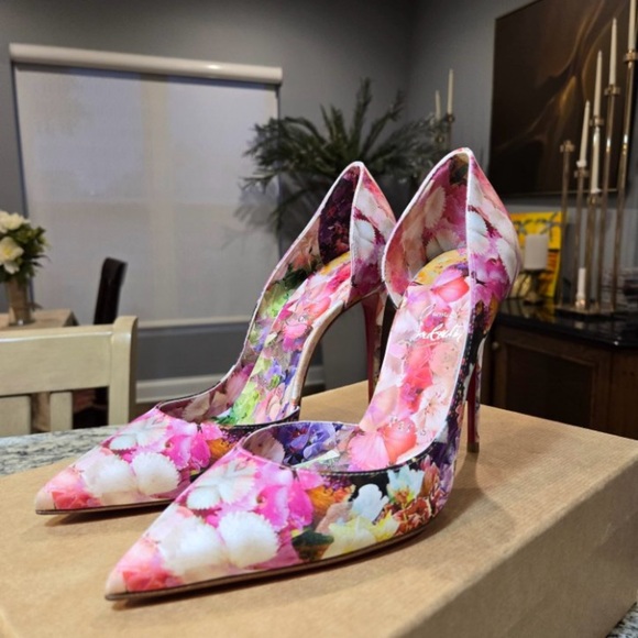 NEW Christian Louboutin Iriza 100 d’Orsay Pump in Silk Floral Print Size 37 - Picture 5 of 12